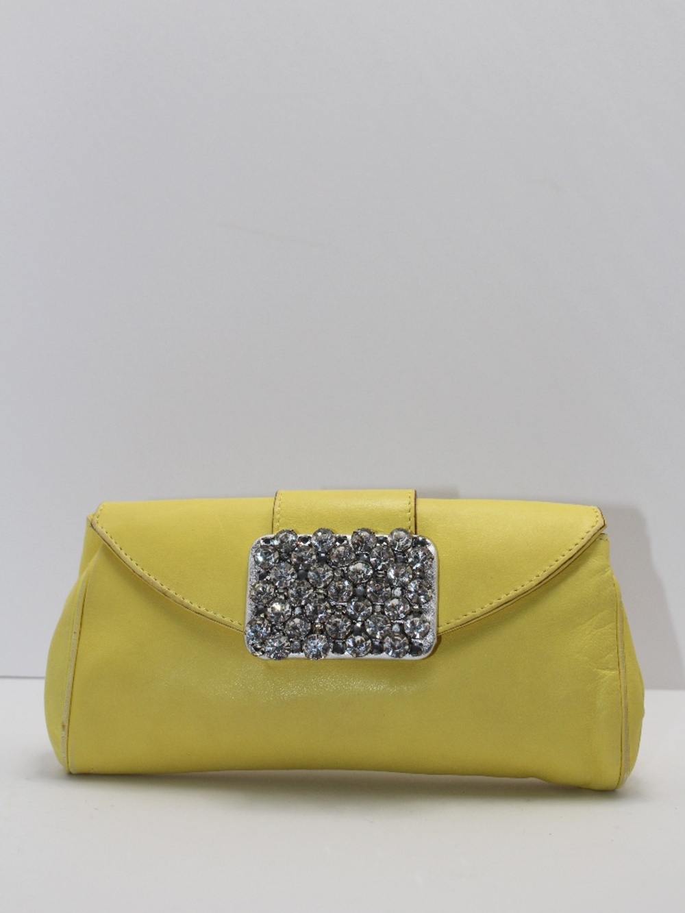 Vintage Kate Spade New York Yellow Leather Crystal Clasp Clutch Evening Bag